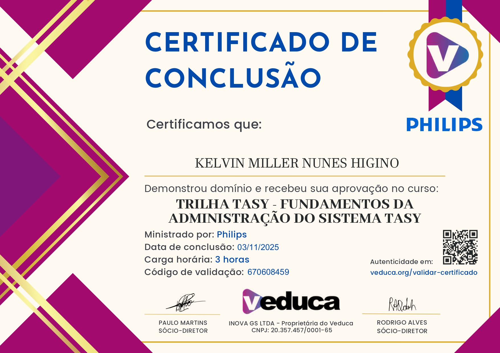 Certificado Fundamentos Administrador Phillips Tasy