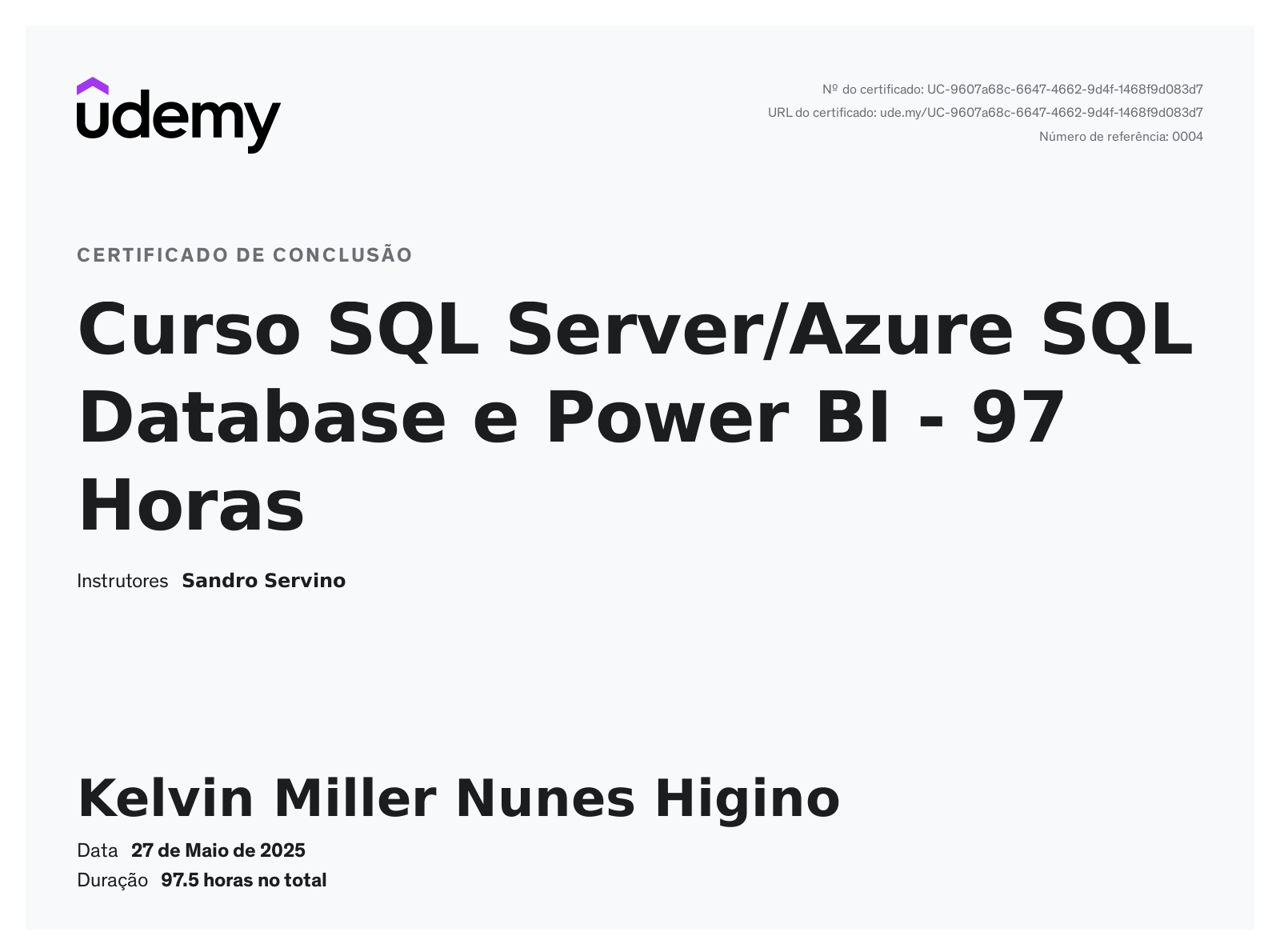 Certificado Power BI e Banco de Dados SQL