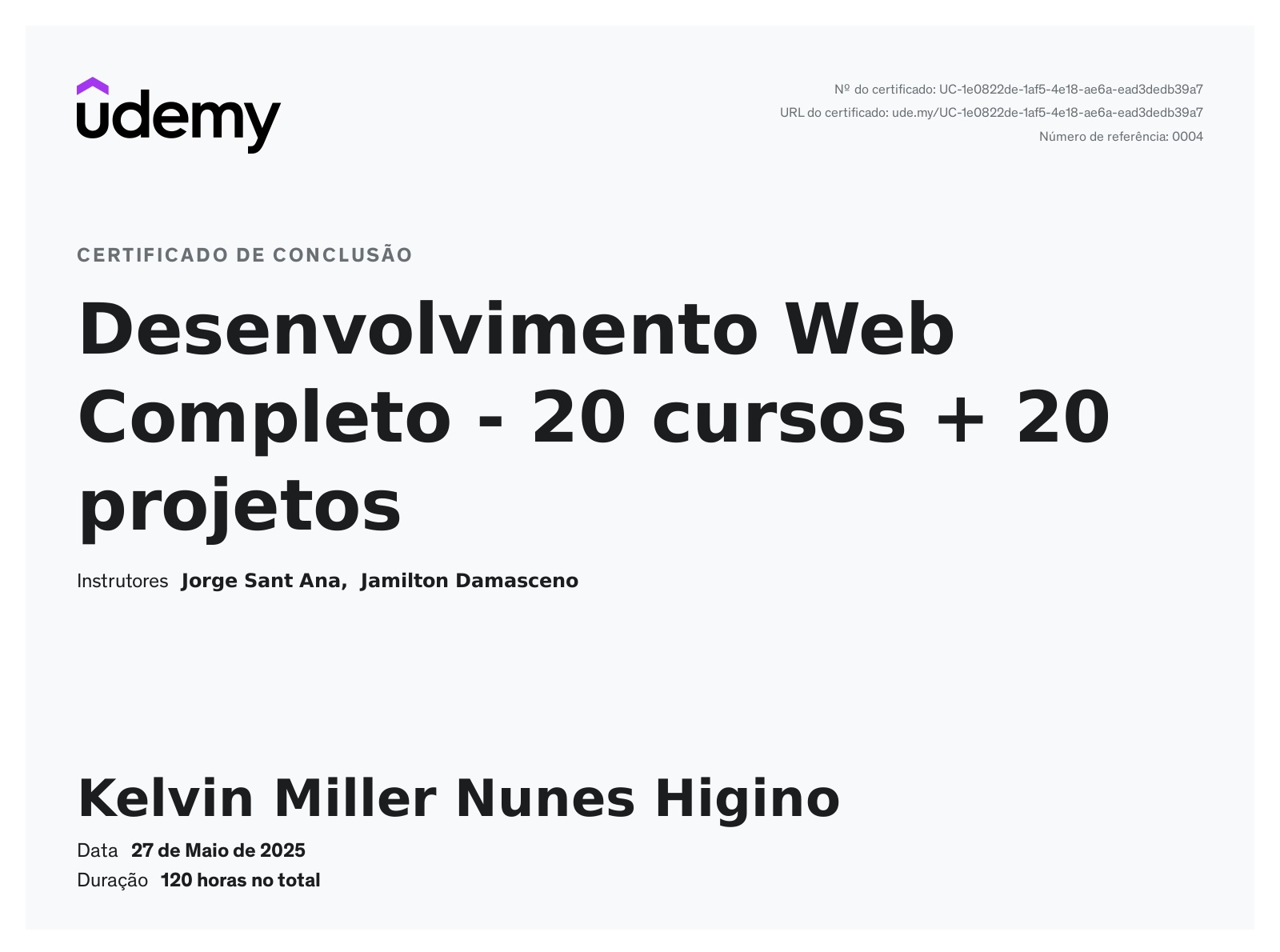 Certificado Desenvolvimento Web Full Stack